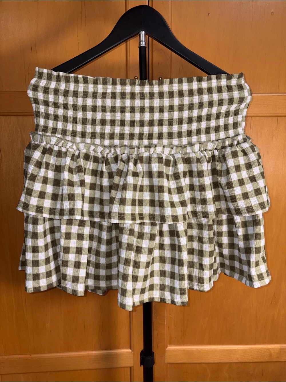 NWT Cato Gingham Smocked Tiered Ruffle Skort Olive Green CottageCore Prairie